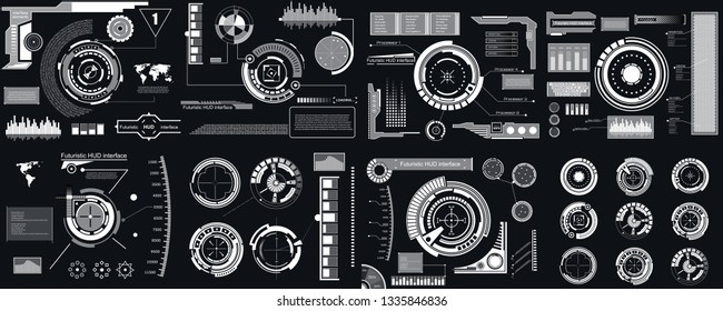 Creative vector illustration of HUD interface elements set, infographics Sci Fi isolated on transparent futuristic background. Art design template. Abstract future concept science virtual graphic