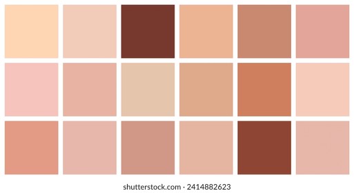 Creative vector illustration of human skin tone color palette set isolated on transparent background.