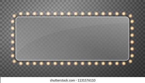 Creative Vector Illustration Of Illuminated Realistic Shine String Bulbs Banner Isolated On Transparent Background. Art Design Glowing Billboard Hollywood Lights. Abstract Concept Graphic Element