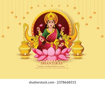 kreative Vektorgrafik des indischen Festivals Dhanteras Festival mit Goddess Laxmi mit goldenen Münzen und abstraktem dekotbarem Hintergrund.