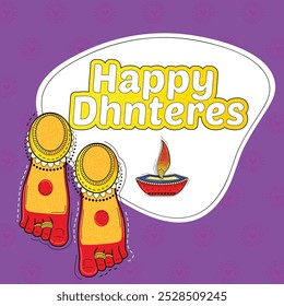 creative vector illustration of Indian festival Dhanteras festival with Goddess Laxmi with desi art style and abstract decotarive background.