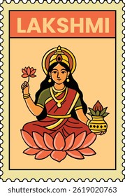 creative vector illustration of Indian festival with Goddess Laxmi postage stamp collection