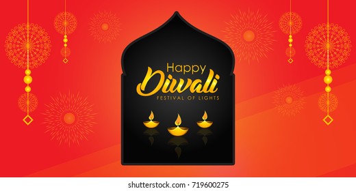 Creative vector illustration of indian festival diwali for posters, banners, backgrounds and greetings with festive elements. (Translation: Happy Diwali) 
