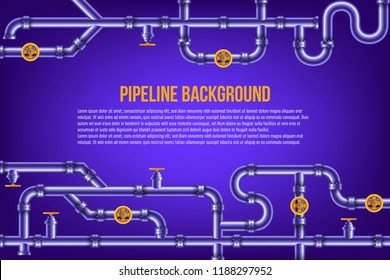 Creative vector illustration of industrial oil, water, gas pipe system and ware pipeline fittings, valves on background. Art design plumbing and taps. Abstract concept graphic element