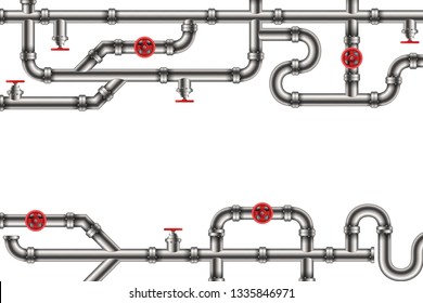 Creative vector illustration of industrial oil, water, gas pipe system and ware pipeline fittings, valves on background. Art design plumbing and taps. Abstract concept graphic element