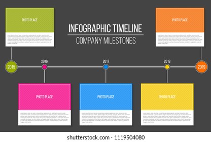 Creative vector illustration of infographic company milestones timeline template isolated on transparent background. Photo placeholders. Art design. Abstract concept process diagram, graphic element