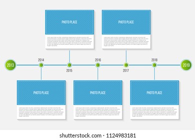 Creative vector illustration of infographic company milestones timeline template isolated on transparent background. Photo placeholders. Art design. Abstract concept process diagram, graphic element
