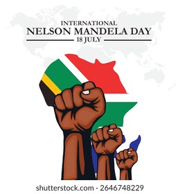 Creative Vector Illustration of International Nelson Mandela Day, which is celebrated on his birth anniversary 18th July. international Nelson Mandela day, South Africa flag.