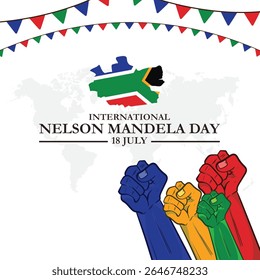 Creative Vector Illustration of International Nelson Mandela Day, which is celebrated on his birth anniversary 18th July. international Nelson Mandela day, South Africa flag.