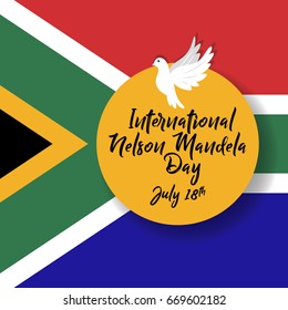 Creative vector illustration for international nelson mandela day on 18th of july with south african flag background