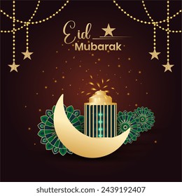 Creative Vector Illustration of Islamic Festival Eid Mubarak with Crecent Moon