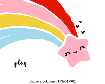 Creative vector illustration of kawaii star with rainbow tail. Funny design for cute greeting card or cool poster
