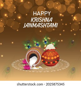 Creative vector illustration of krishna jamashtami celebration greeting card