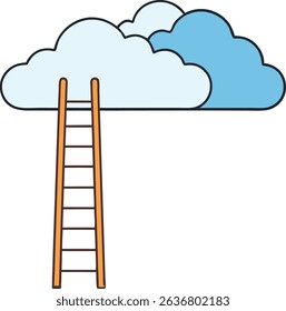 Creative vector illustration of a ladder reaching up into clouds, symbolizing goals and dreams. Ideal for motivation, aspiration, and cloud-based concepts. Clean, minimal, and conceptual design.