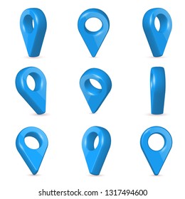 Creative vector illustration of locator, pin realistic 3d map pointers in various angle isolated on transparent background. Art design location symbols template. Abstract concept navigation element