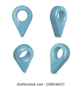 Creative vector illustration of locator, pin realistic 3d map pointers in various angle isolated on transparent background. Art design location symbols template. Abstract concept navigation element