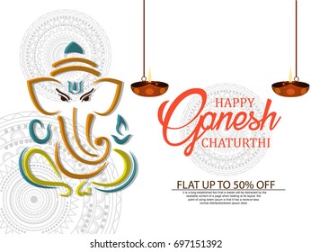 Creative vector illustration of Lord Ganesha in paint style with message Shri Ganeshaye Namah ( Prayer to Lord Ganesha)