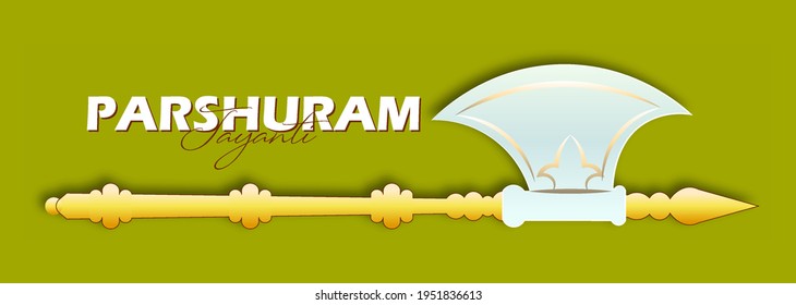 Creative vector illustration of Lord Parshuram Jayanti. weapon Farsa (axe) with Text Parshuram Jayanti