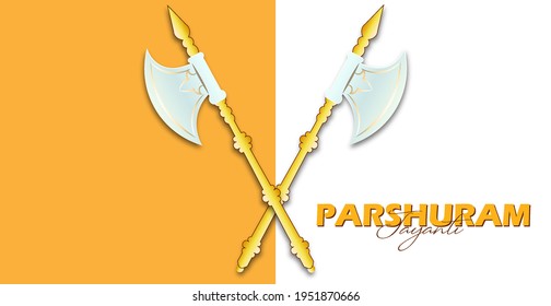 Creative vector illustration of Lord Parshuram Jayanti. weapon Farsa (axe) with Text Parshuram Jayanti