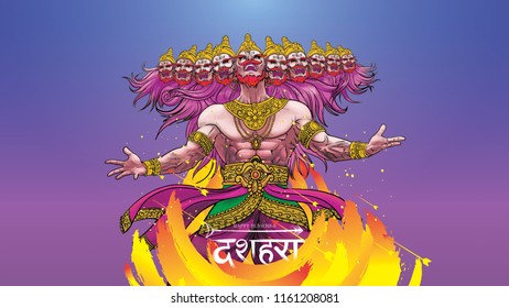 creative vector illustration of Lord Rama killing Ravana in Happy Dussehra Navratri poster festival of India. translation : dussehra
