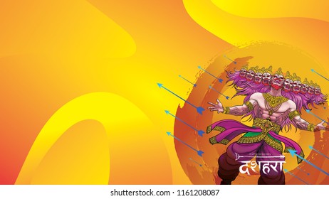 creative vector illustration of Lord Rama killing Ravana in Happy Dussehra Navratri poster festival of India. translation : dussehra