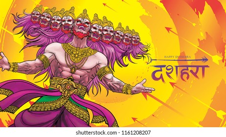 creative vector illustration of Lord Rama killing Ravana in Happy Dussehra Navratri poster festival of India. translation : dussehra