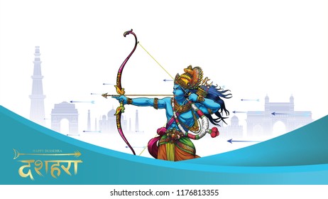 creative vector illustration of Lord Rama killing Ravana in Happy Dussehra Navratri poster festival of India. translation : dussehra