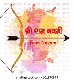 creative vector illustration of Lord Rama with message in hindi meaning Shri Ram Navami background