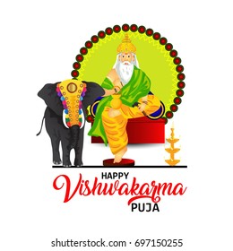 Creative vector illustration of Lord Viswakarma in paint style with message Happy Viswakarma Puja( Prayer to Lord Viswakarma)