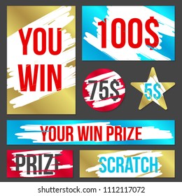 Creative vector illustration of lottery scratch and win game card isolated on background. Coupon luck or lose chance. Art design ripped effect marks. Abstract concept graphic element