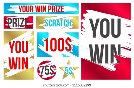 Creative vector illustration of lottery scratch and win game card isolated on background. Coupon luck or lose chance. Art design ripped effect marks. Abstract concept graphic element