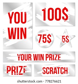 Creative vector illustration of lottery scratch and win game card isolated on background. Coupon luck or lose chance. Art design ripped effect marks. Abstract concept graphic element.