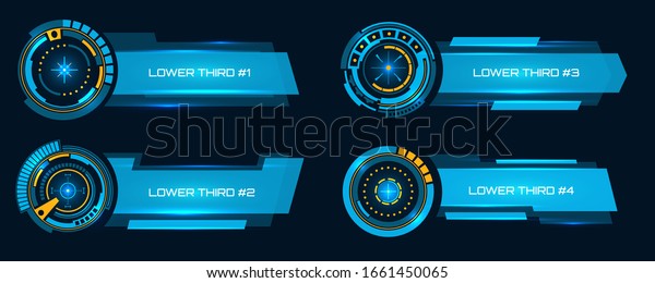 Creative vector illustration of lower third\
broadcast banner, sci fi hud insterface, TV News bars isolated on\
background. Art design futuristic lower third hud template. Concept\
breaking news\
element.