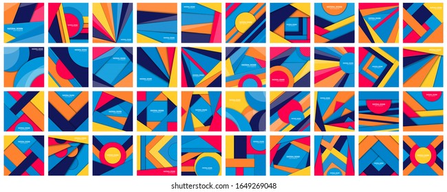 Creative vector illustration of material design background, paper cut style. Art design set of gradient colors backgrounds templates. Abstract concept modern element for cover, poster, flyer, banner.