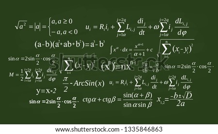 Creative vector illustration of math equation, mathematical, arithmetic, physics formulas background. Art design screen, blackboard template. Abstract concept graphic element