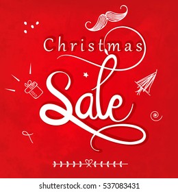 Creative Vector Illustration of Merry Christmas Sale design of festive background and xmas theme composition decorated with xmas tree , gift box and calligraphic design element and christmas sale text