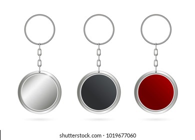 Creative vector illustration of metal keychains for key set isolated on transparent background. Art design template. Abstract concept key chain mock up top view, keyring holder graphic element