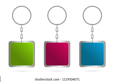 Creative vector illustration of metal keychains for key set isolated on transparent background. Art design template. Abstract concept key chain mock up top view, keyring holder graphic element