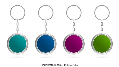 Creative vector illustration of metal keychains for key set isolated on transparent background. Art design template. Abstract concept key chain mock up top view, keyring holder graphic element