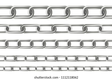 Creative vector illustration of metallic dangling chain links set isolated on background. Art design seamless metal. Abstract concept graphic element