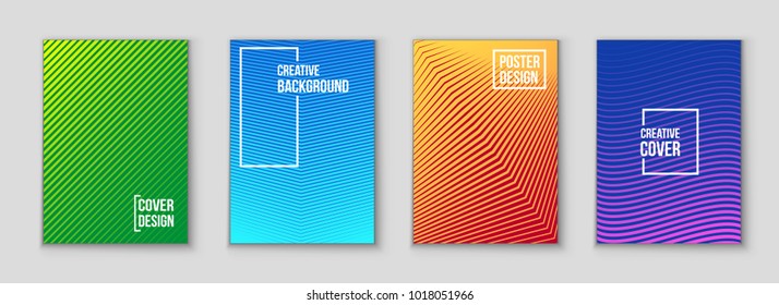 Creative vector illustration of minimal geometric halftone gradient covers set background. For art template design, list, page, blank, mockup, booklet, print, book, card, ad, sign, sheet, a4, annual