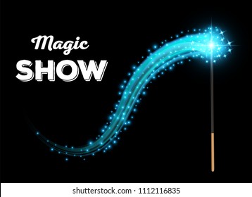 Creative vector illustration of miracle magical stick with sparkle isolated on transparent background. Art design wizard wand tool glow. Abstract concept graphic stars, lights, energy element