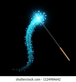 Creative vector illustration of miracle magical stick with sparkle isolated on transparent background. Art design wizard wand tool glow. Abstract concept graphic stars, lights, energy element
