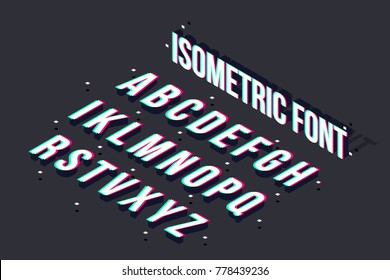 Creative vector illustration of modern trend glitch isometric font isolated on background. Art design 3d alphabet with distortion with drop shadow. Abstract concept graphic typeface element.