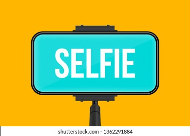 Creative vector illustration of monopod selfie stick with empty phone mobile screen isolated on transparent background. Art design mock up smartphone photo template. Abstract concept graphic element