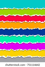 Creative vector illustration of multicolor torn paper edges. Art design. Realistic colored banners for web, print. Seamless background. Abstract concept graphic element set.