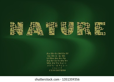 Creative vector illustration of nature font, alphabet, isolated on transparent background.