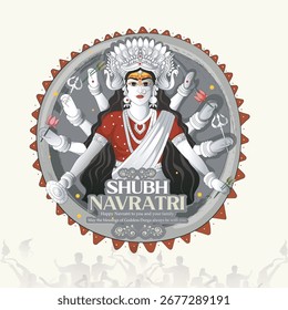 kreative Vektorgrafik von Navratri, Durga puja mit dekorativem Gesicht von Durga maa für Navratri Festival.
