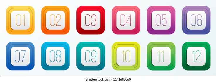 Creative vector illustration of number bullet points set 1 to 12 isolated on transparent background. Art design. Flat color gradient web icons template. Abstract concept graphic element