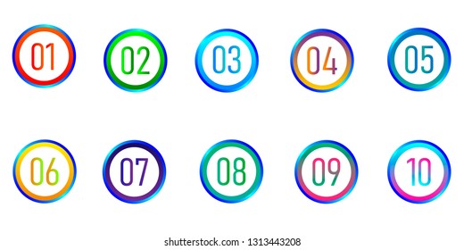 Creative vector illustration of number bullet points set 1 to 12 isolated on transparent background. Art design. Flat color gradient web icons template. Abstract concept graphic element